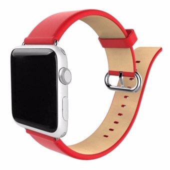 Genuine Leather Apple Watch Band with Adapter, Luxury Apple iWatch Wristband with Stainless Steel Buckle Replacement Strap for Apple Watch 38mm (Red) - intl