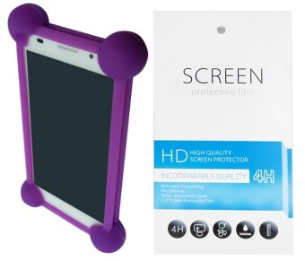 Kasing Universal Wadah Cover Silikon Case Casing - Ungu + Gratis 1 Clear Screen Protector for ZTE Blade Apex 2