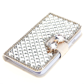 Moonmini 3D Luxury Bling Rhinestones PU Leather Flip Case Cover for Xiaomi Mi 4i (White)
