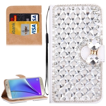 For Samsung Galaxy Note 5 / N920 Diamond Encrusted Bowknot Pattern Horizontal Flip Leather Case With Magnetic Buckle and Card Slots and Holder and Lanyard(Silver)