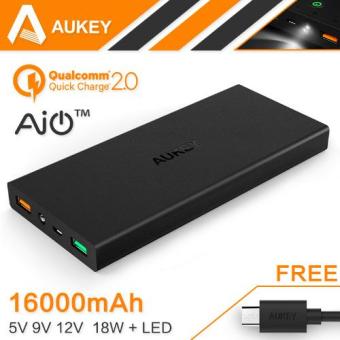 Aukey Portable Charger Power Bank 2 Port 2.4A 16000mAh with Qualcomm Quick Charge 2.0 & AiPower - PB-T3 - Black