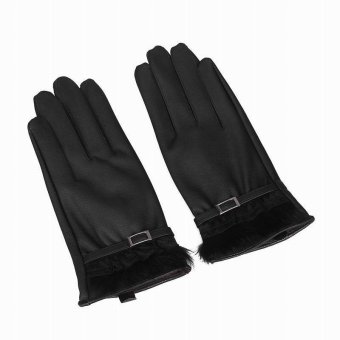 Eozy Pair of PU Leather Telefingers Gloves Touch Screen Leather Gloves (Black)