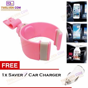 Phone Holder Mobil AC / Vent Car Holder Clip C Holder (HP) + Free Saver - Pink