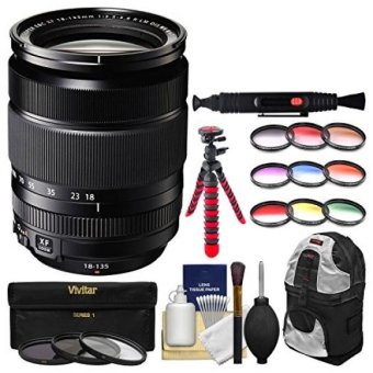 Fujifilm 18-135mm f/3.5-5.6 XF R LM OIS WR Zoom Lens with 3 UV/CPL/ND8 & 9 Colored Filters + Backpack + Tripod + Kit - intl