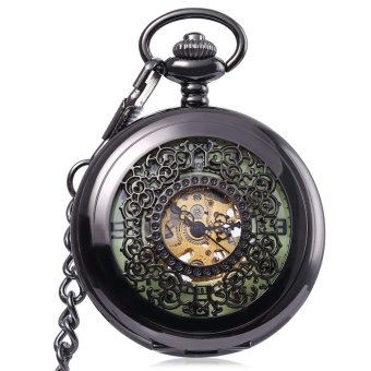Antique Mechanical Hand Wind Pocket Watch Floral Pattern Luminous Dial Hollow-out Cover Wristwatch - intl