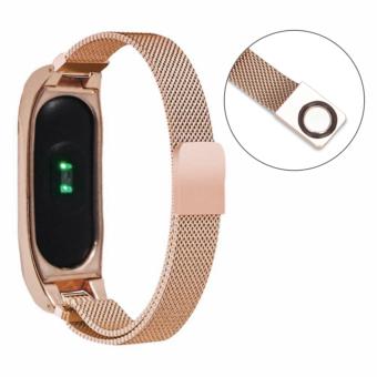 Lantoo Fashion comfortable Milanese Stainless Steel Watch Band Strap + Metal Case For Xiaomi Mi Band 2 (Gold) - intl