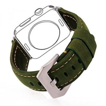 Leather Band for Apple Watch All Versions, Bandmax Series 2/1 Genuine Leather Strap Replacement with Stainless Steel Classic Buckle(Army Green 42MM)