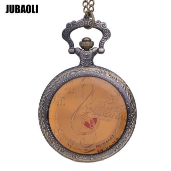 JUBAOLI 1155 Pocket Quartz Watch Transparent Front Cover Musical Notation Pattern Necklace Wristwatch - intl
