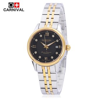 S&L CARNIVAL 8605 Female Auto Mechanical Watch Crystal Dial Date Display Sapphire Mirror 3ATM Wristwatch (Black) - intl