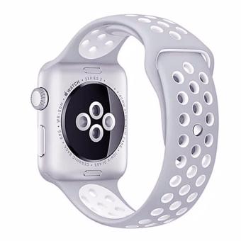 Bandmax Apple Watch Sport Band Lightweight Comfortable TPU Replacement Strap for Apple Watch Series 1/ Series 2 42MM Sport Accessories (Flat Silver/White) - intl