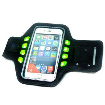 Sport Gym Running Armband with LED for Smartphone 4.7 Inch - Hitam/Hijau