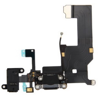 High Quality Version Tail Connector Charger Flex Cable + Headphone Audio Jack Ribbon Flex Cable for iPhone 5 (Black)