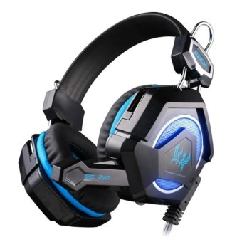 KOTION EACH GS210 USB + 2*3.5mm Audio Plugs Stereo Gaming Headphone Computer Game Headset Headband With Microphone Colorful Breathing LED Light,Cable Length: About 2.4m(Blue + Black)