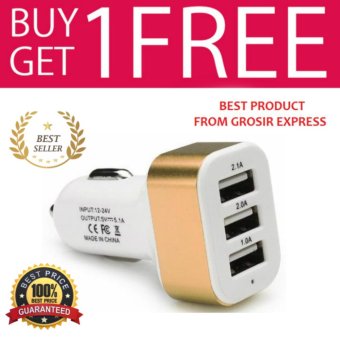 Car Charger 5.1A 3 Port Charger Mobil - Gold + Buy 1 Get 1 Free