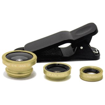Fish Eye Clip Lens 3 in 1 Universal Untuk Smartphone - Gold