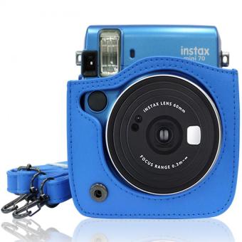 Takashi PU pelindung tas kamera kulit dengan tali - biru untuk Fujifilm Instax Mini 70