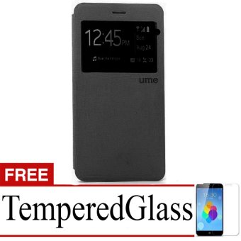 Ume Flip Cover untuk Lenovo A6010 - Hitam + Gratis Tempered Glass