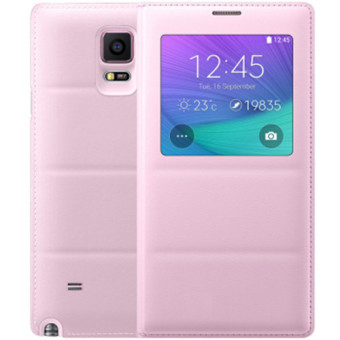 Smart View Auto Sleep Wake Shell With Original Chip Battery Bag Leather Case Flip Cover For Samsung Galaxy Note 4 N9100 (Color:Pink)
