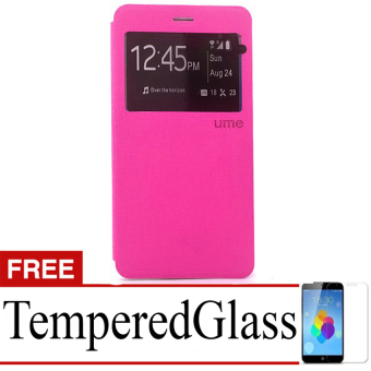 Ume Flip Cover for Oppo R7 Lite- Pink + Gratis Tempered Glass