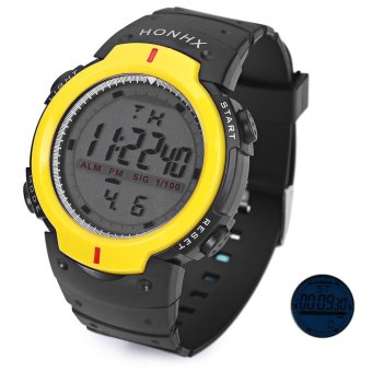 S&L HONHX 9040 LED Digital Sport Watch Cold Light Big Round Dial Rubber Band Water Resistance Wristwatch (Yellow) - intl