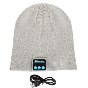 HengSong Warm Beanie Hat Wireless Bluetooth Receiver Audio Music Speaker Bluetooth Hat Cap Headset Headphone Grey White - intl