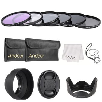 Andoer 72mm Lens Filter Kit UV+CPL+FLD+ND(ND2 ND4 ND8) with Carry Pouch / Lens Cap / Lens Cap Holder / Tulip & Rubber Lens Hoods / Cleaning Cloth Outdoorfree