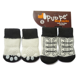4 Pcs Pet Dogs Cats Socks Thick Strong Skid Designed Black White Color