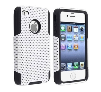niceEshop Premium Hybrid Silicone Mesh Rubber Hard Case for iPhone 4 4S (White)