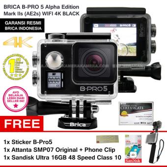 BRICA B-Pro5 Alpha Edition 4K Mark IIs (AE2s) BLACK + Sticker B-Pro + Sandisk Ultra 16Gb Speed48 Class10 + Tongsis Attanta SMP-07 Original + Phone Clip