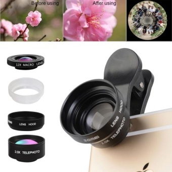 ZOMEI P3 5 In 1 Universal 0.36X Wide Angle Lens + 2.0X Telephoto Lens + Dual 6X and 12X Macro Lens Close-up Filter + Metal Lens Hood + 3 Lens Clips For IPhone, Samsung, HTC, Sony, Huawei, Xiaomi, Meizu - intl