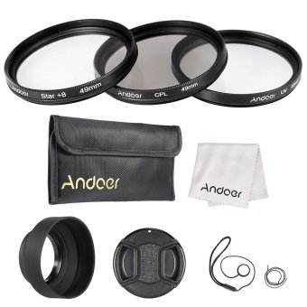 Andoer 49 mm menggunakan filter lensa kit (UV + CPL + Bintang + 8) dengan Aksesoris Lensa