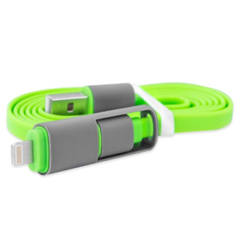 USB 2 in 1 Duo Magic Cable Lightning and Micro Cable for Android / iOS - Split Back Model - Hijau