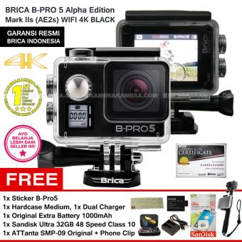 BRICA B-Pro5 Alpha Edition 4K Mark IIs (AE2s) BLACK + Sticker B-Pro + Sandisk Ultra 32Gb Speed48 Class10 + Tongsis Attanta SMP-09 Original + Phone Clip + Battery 1000 mAh + Charger + Hardcase Medium
