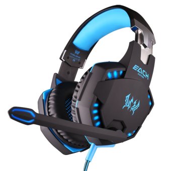 KOTION EACH G2100 Vibration Function Professional Gaming Headphone Games Headset with Mic Stereo Bass LED Light for PC Gamer (Blue)