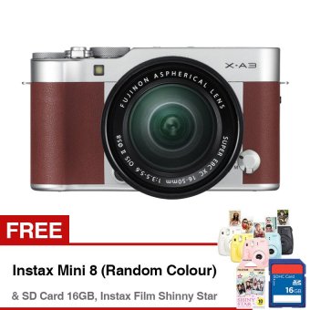 Fujifilm X-A3 Mirrorless Camera with XC 16-50mm Lens - 24.2MP - Compatible with Fujifilm App - Wifi - Cokelat + Gratis SD Card 16GB + Gratis Instax Mini 8 (Random Color) + Gratis Instax Film Shinny Star