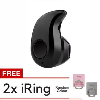 Headset Mini Wireless Bluetooth Stereo In-Ear Earphone Headset For Smartphone Android & iOS - Hitam + Gratis 2 iRing