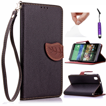 Moonmini Stylish Leaf Pattern PU Leather Flip Stand Case Cover for HTC Desire 816 - Black