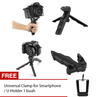 Portable Mini Folding Tripod for DSLR + Universal Clamp For Smartphone - Hitam