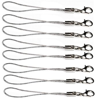 100 Pcs DIY Jewelry Cell Phone Lanyard Cord Strap with Lobster Clasp Trinkets Charms Crystal Badge Pendant Decoration Lanyard Accessories Silver