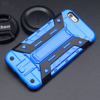 For Apple iPhone 6 /6s Case Heavy Duty Armor Shockproof Hard Silicone Phone Cover with Stand(blue+black)
