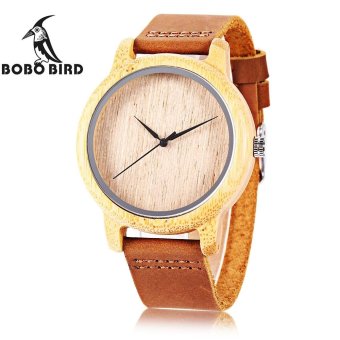 S&L BOBO BIRD A19 Unisex Wooden Quartz Watch Concise Style Genuine Leather Band Japan Movt Wristwatch (Brown) - intl