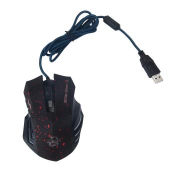 niceEshop 6 tombol 2000 dpi Mouse Gaming kabel LED optik permainan tikus (hitam, merah bertitik)