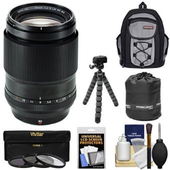 Fujifilm 90mm f/2 XF R LM WR Lens with Backpack + 3 UV/CPL/ND8 Filters + Tripod + Pouch + Kit for X-A2, X-E2, X-E2s, X-M1, X-T1, X-T10, X-Pro2 Cameras - intl