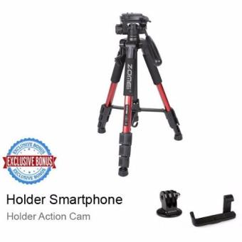 Zomei Q111 Camera Tripod Merah For Dslr Eos Canon Nikon Sony Gopro Xiaomi + Free Holder L + Action Cam Adapter