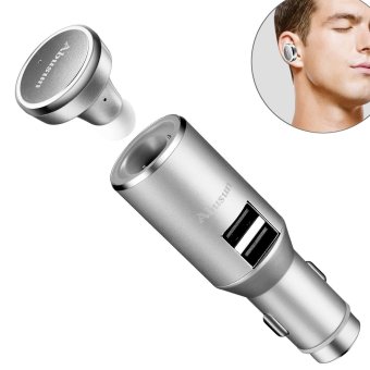 Ajusen 3 in 1 Dual USB Car Charger with Wireless Bluetooth 4.1 Earphone Headset Auto Adapter with Heads-Free Headphone Earbud with Built-in Mic for iPhone, iPad, iPod, LG, HTC and More Silver - intl