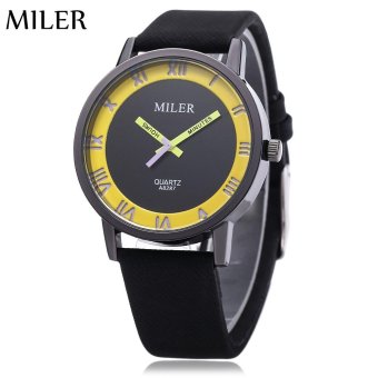 S&L Miler A8287 Unisex Quartz Watch Roman Numerals Scale Daily Water Resistance Leather Band Wristwatch (Yellow) - intl