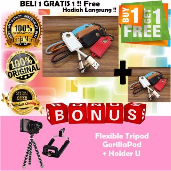 Buy 1 Get 1 Free !! Trends Kabel Data Micro Usb / Kabel Charger / Gantungan Kunci / Key Chain Leather Usb Data Charger Cable - Gratis Flexible Tripod GorillaPod + Holder U
