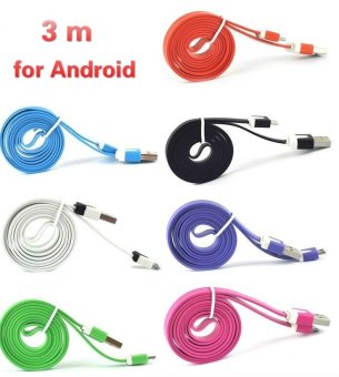 3M Micro USB Cable Flat Noodle USB 2.0 A Male To Micro Sync Charging Cables for Android Phones(Blue) - Intl