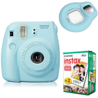 Fujifilm Instax Mini 8 kamera instan (Biru)+ Fuji putih instan tepi 20 Film + dekat lensa