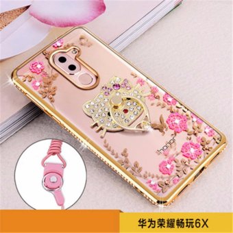 Flora Diamond Ring Holder Stand Silicon Case for Huaiwei Honor 6X Flower Bling Soft TPU Clear Phone Back Cover - intl